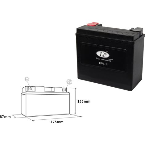 BATERÍA LANDPORT HVT-1 (MH HVT-1) 12V 20AH 175X87X155 PARA MOTORES V-TWIN DE ALTA RESISTENCIA SIN MANTENIMIENTO - DE CARGA INUNDADA (CORRIENTE DE ARRANQUE AUMENTADA 310A) (DERECHA +) (2)