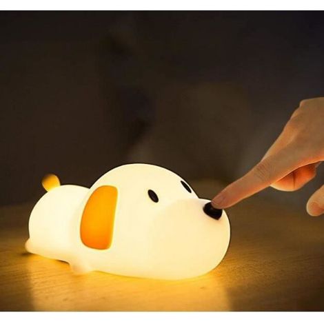 Veilleuse Bébé - Lampe Chiot En Silicone - Toucher Tactile Blanc Chaud/Froid - USB Rechargeable - 1200 mAh - 15 H Autonomie (1/4)