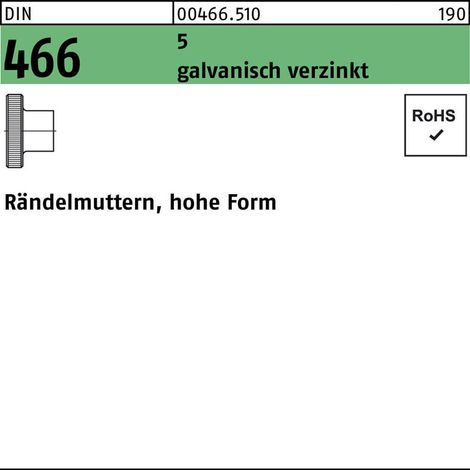 Rändelmutter DIN 466 hohe FormM3 5 galv.verz. 100 Stück (1/2)