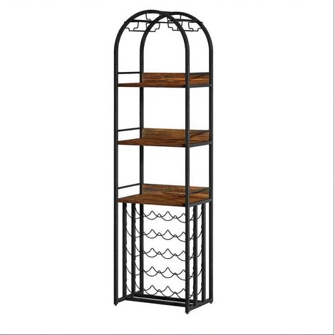 Casier à vin freestanding pour 30 bouteilles avec plateau de service, structure métal et MDF, pieds réglables, style vintage, CHICFURN (1/5)