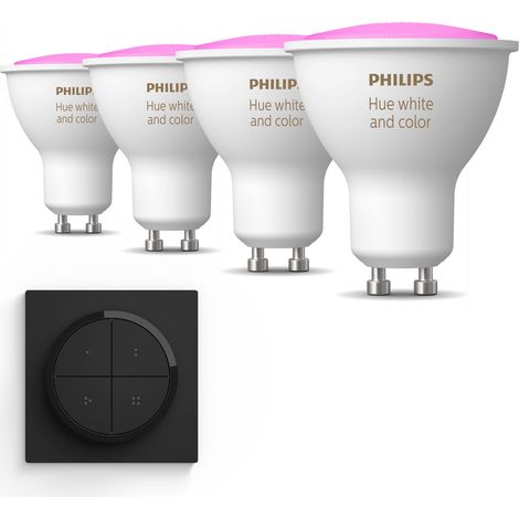 Philips Hue Kit d'extension GU10 avec 4 Spots LED Lumière blanche et colorée - Incl. 1 Interrupteur à cadran (Noir) - White and Color Ambiance (1/5)