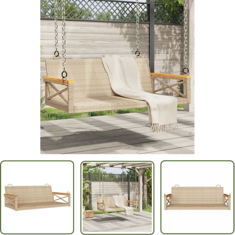 The Living Store Hängebank Beige 109x62x40 cm Poly Rattan - Hängebank - Gartenbank - Outdoor Möbel - Rattan Gartenmöbel - Beige Gartenmöbel (1/5)