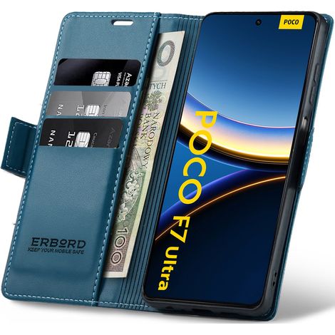 Funda Xiaomi Poco F7 Ultra, color lichi brillante, tipo cartera, color azul. (1/5)
