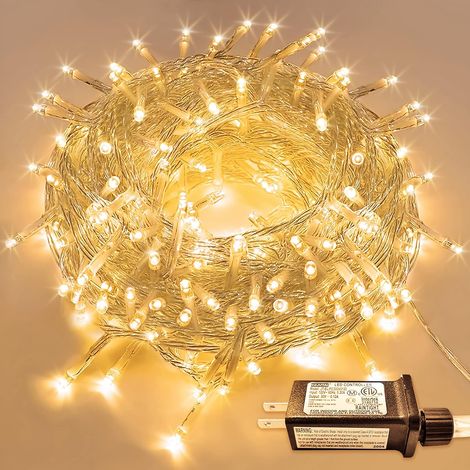 Guirlande lumineuse de 20 m (66 pi) avec 200 DEL, pour intérieur et extérieur, fil transparent, 8 modes d'éclairage, étanche, à brancher, idéale pour décorer un sapin, une chambre, un mariage ou une f (1/5)