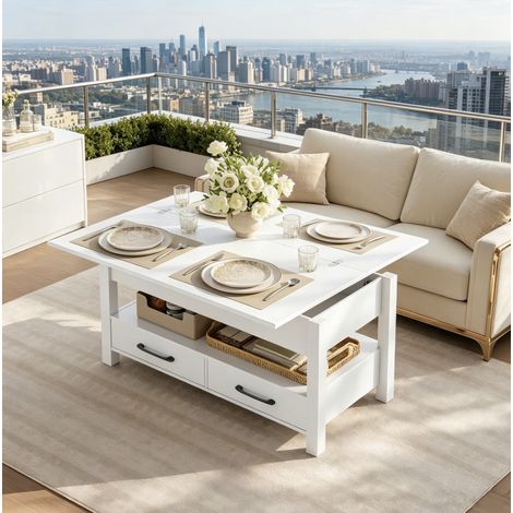 Tavolino da caffè alzabile ed estensibile 100 x 45 x 53 cm con contenitore bianco HAVRYA (1/5)