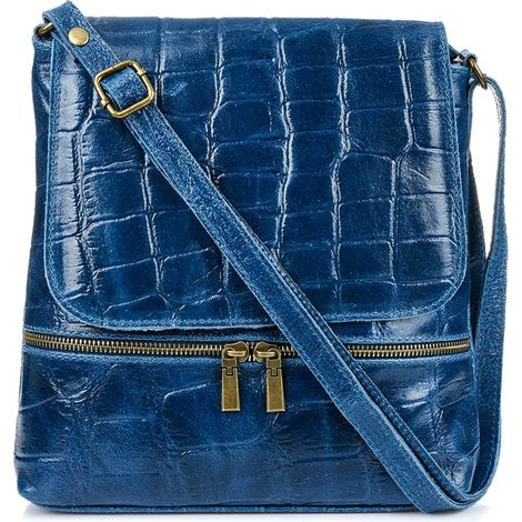 Bolso bandolera de piel italiana para mujer con solapa vertical, color azul vaquero B69 (1/5)