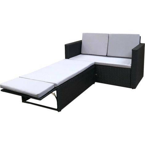 Evre Outdoor Rattan Garden Sofa Furniture Set Love Bed two seater Black