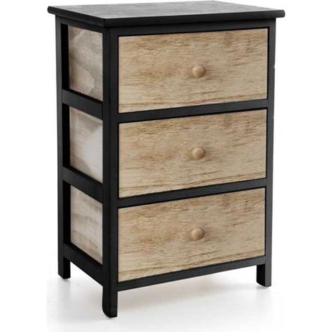 CASSETTIERA IN LEGNO CON 3 CASSETTI COLORE NERO E NATURALE 40 X 29 X 58 CM (1/2)