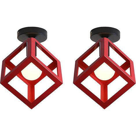 (2X)Lampe De Plafond En Forme De Cube Luminaire Plafonnier Moderne Plafonnier Rétro Vintage Rouge (1/5)