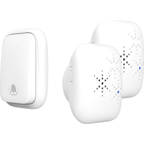 Kabellose Außentürklingel – Wasserdicht mit 2 Empfängern – Schutzart IP68 – 150 m Reichweite – 4 Lautstärkestufen – 38 Klingeltöne – Batterielos, weiß, 74,5 x 2,3 cm (1/4)