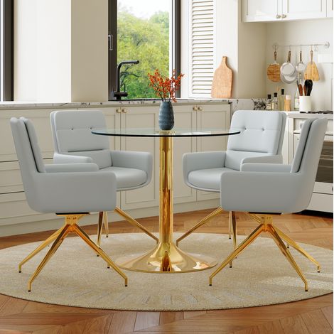 Conjunto mesa y sillas, mesa redonda de vidrio 85 cm y 4 sillas giratorias gris claro DESVIAE (1/5)