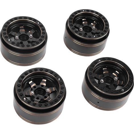 4 Pièces 0,9 Pouces RC Beadlock Roues pour Voitures Télécommandées à l'échelle 10 - Moyeux en Laiton avec Revêtement électrophorétique - Jeu de Roues de Remplacement Complet avec Vis et (1/4)