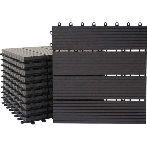 Set de 11 dalles de terrasse aspect bois WPC pour balcon jardin terrasse 30x30cm 1m² base Anthracite linéaire 040005494