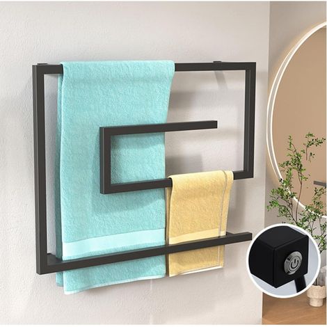 Black wired heated towel rail – Fast heating, constant temperature control, stainless steel wall-mounted towel warmer for bathroom, luxury spa (1/5)