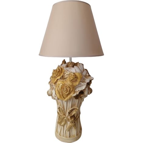 Lampada da Tavolo Lume rose in Ceramica Comodino casa Beige giallo oro Abatjour Design vintage antico made in Italy h63 (1/5)