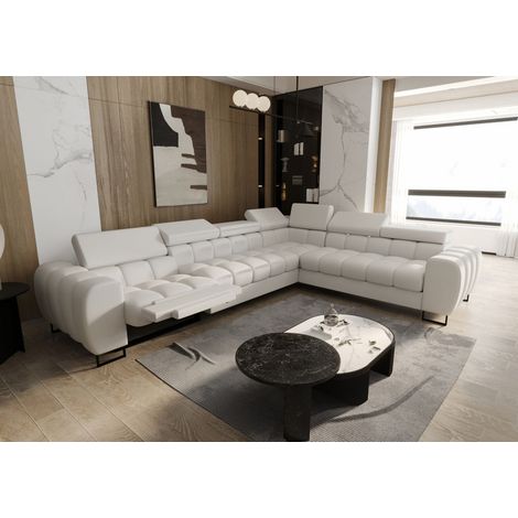 Ecksofa Schlafsofa BASTIEN RELAX in Stoff Terra Hellbeige Ottomane Rechts