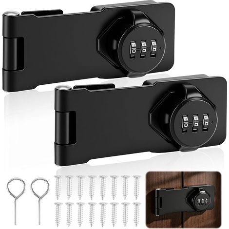 Lot de 2 serrures à combinaison - 11,4 cm - Verrouillage de porte - Verrouillage de sécurité - Verrouillables - Pour armoires, porte de grange, garage, jardin (1/5)
