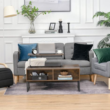 Table basse, table de salon, table basse avec plateau réglable en hauteur, panneaux de particules, marron, 100 x 60 x 44 cm (1/5)