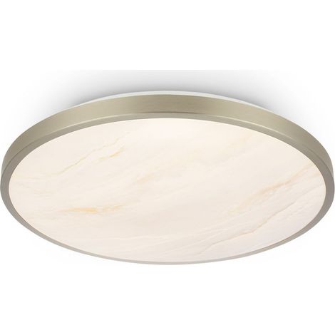 Briloner Plafoniera con cornice decorativa Ø33cm rotonda 17,5W 2400lm 3000K bianco caldo copertura in alabastro nichel opaco - Lampada soggiorno camera da letto cucina