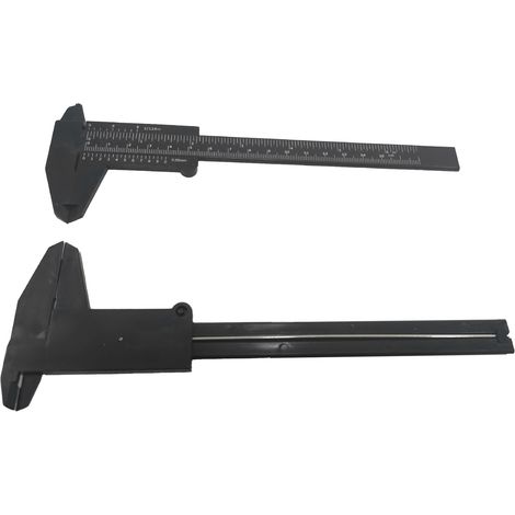 1 pied à coulisse à double échelle en plastique noir 0-150 mm, un mini outil de mesure pour étudiants, avec tige métallique. (1/5)