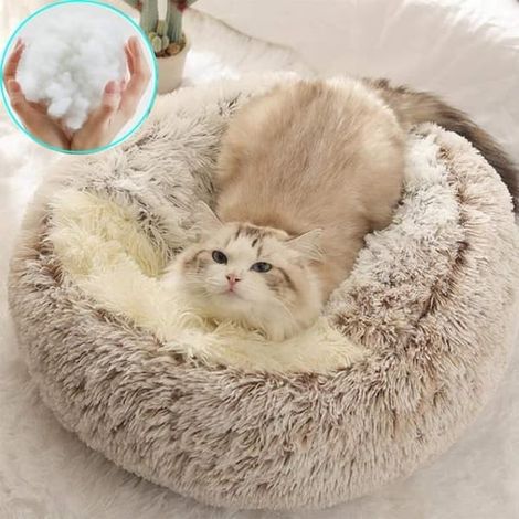 SABIR-Panier pour chat (café), ANNEFLY Lit anti-stress extra doux pour chat Panier apaisant pour chien Grottnisch Canapé, Café-M (1/4)
