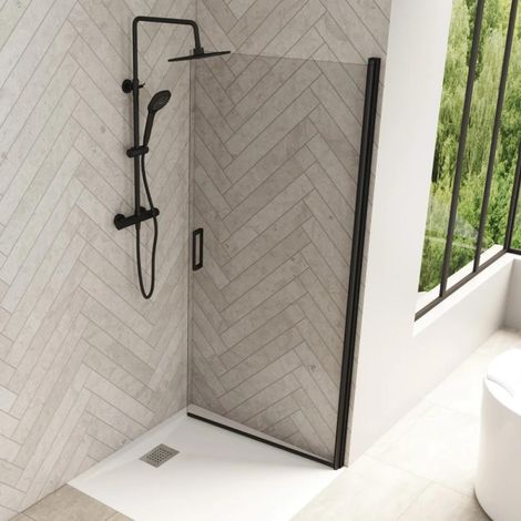 "Puerta de ducha pivotante Kinedo Smart Design, 80 cm, perfil negro, cristal transparente - para montaje en esquina "