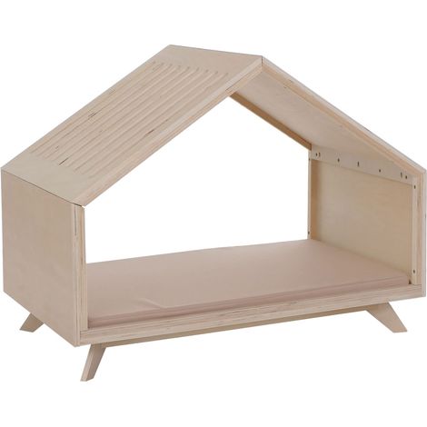 [NEUWERTIG] Schlafhütte HHG-803, für Haustiere Katzen-/Hundebett Tierhaus Holz MVG 80x100x60cm natur, Kissen beige (1/5)