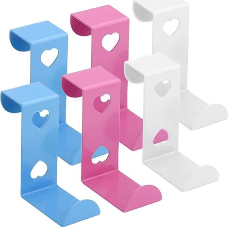 Set di 6 appendiabiti e ganci a forma di cuore in acciaio inox per cappotti, asciugamani, borse, camera da letto, bagno, ante dell'armadio (rosa/blu/bianco)