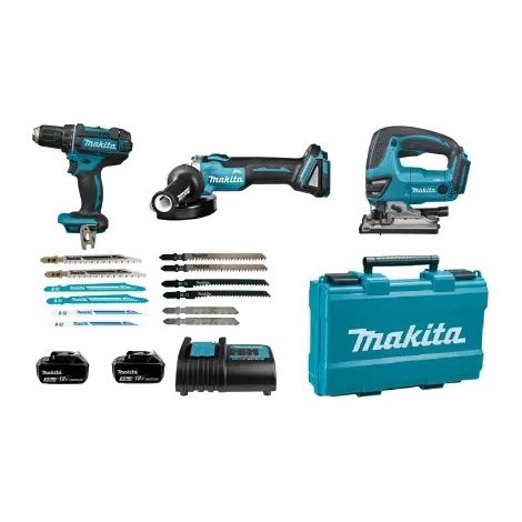 Pack 3 Werkzeuge 18 V LXT (DDF482SFE+DJV180ZX+DGA504Z) + 2 Akkus 3 Ah + Ladegerät + Kunststoffkoffer - MAKITA - LOT0337 (1/5)