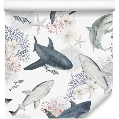 Papel pintado de tiburones para salón y dormitorio, 50x1000 cm. (1/5)