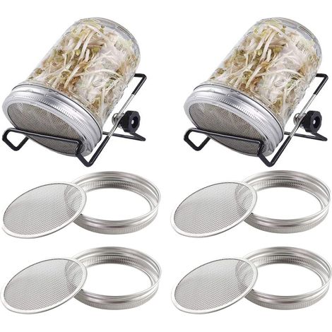 Couvercle de germination, grille de germination en acier inoxydable 4 pièces avec support de germination 2 pièces, germoir à couvercle rond (1/5)