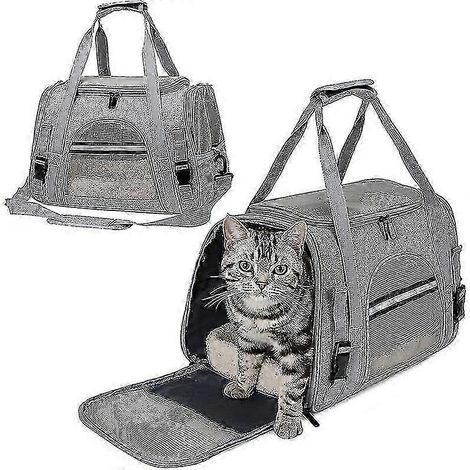 Sac de transport pliable et respirant avec bandoulière réglable pour chats, chatons, petits chiens, lapins et autres animaux de compagnie (1/5)