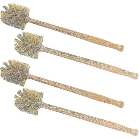 Brosse de toilette, paquet de 4 brosses de toilette en bois de hêtre, poils de chanvre solides avec nettoyage à 360 ° (1/5)