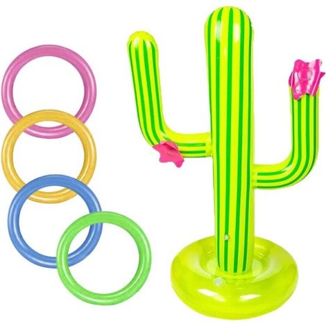 Jeu de lancer d'anneaux gonflables en forme de cactus, pour piscines, une activité familiale amusante.-AquaForge (1/5)