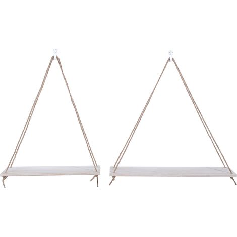 2pcs Étagères murales en bois avec corde suspendue pour pots de fleurs, décoration intérieure, couleur bois