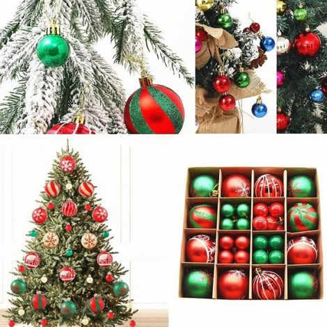 Boules de Noël en Plastique - - Rouge et Vert - 44 Pièces - Décoration pour Sapin de Noël (1/4)