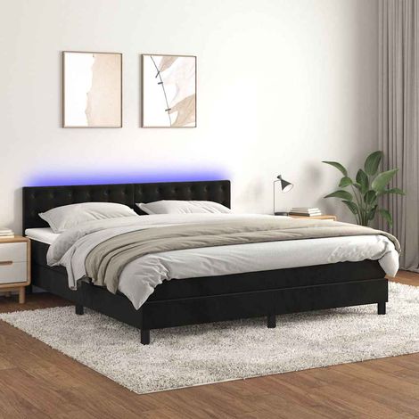 Sommier à lattes de lit avec matelas et LED Noir 160x200 cm (1/5)