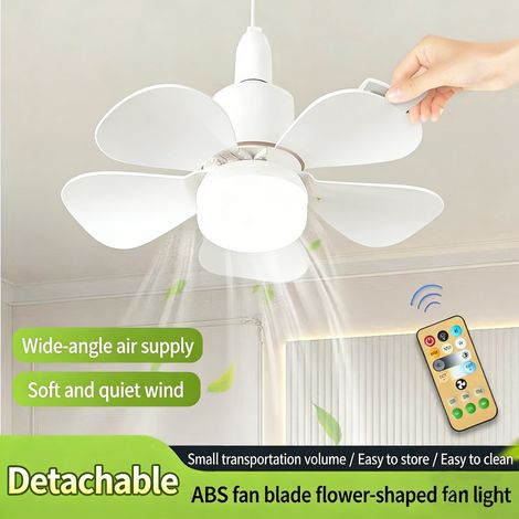E26 Socket Fan Light With Remote 17.7 Inch Screw In Ceiling Fan 6 Speeds 3 Color Dimmable For Bedroom Garage