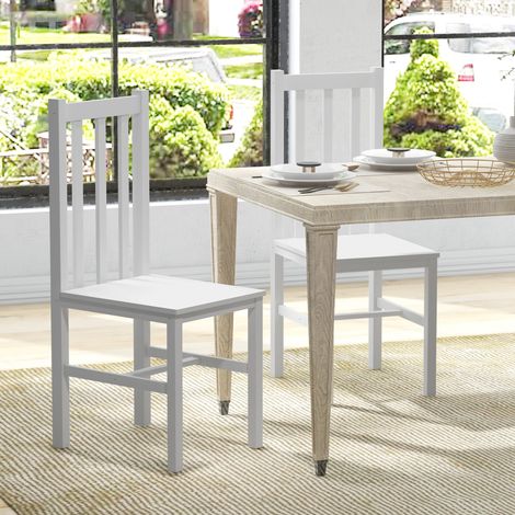 Juego de 2 sillas de cocina/comedor, madera maciza, diseño moderno, 38,5 cm x 47,5 cm x 99 cm, blancas. (1/5)