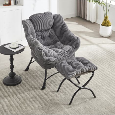 Sillón relax con otomana, respaldo ergonómico, con bolsillo lateral, estructura de acero, gris (1/5)