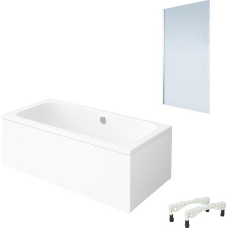 Baignoire droite VILLEROY & BOCH Architectura avec pieds acrylique 180 x 80 cm  + Pare bain gauche AURYS Mist 1 chromé