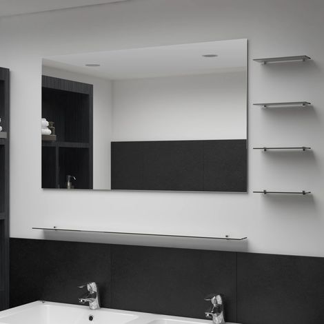 Miroir mural avec 5 étagères, Miroir de maquillage,Miroir suspendu pour Vanité, Salle de Bain, Salon Chambre Argenté 100 x 60 cm KIM7216 (1/5)