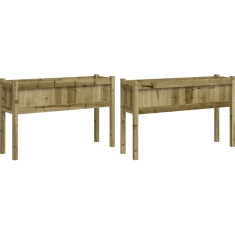 Macetero para bancales elevados plantas flores jardín terrazas juego de 2 con patas de madera de pino impregnada en marrón 020039016