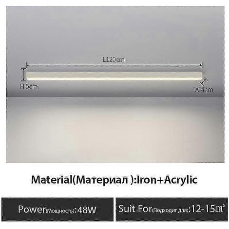 Lampe linéaire minimaliste à LED en saillie, longue bande, pour balcon, couloir, vestiaire, salon, salle à manger, plafonnier, noir (L120cm, blanc, dimmable avec télécommande) (1/5)