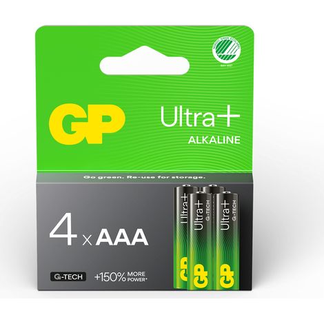 GP - Ultra Plus Alkaline Battery, Size AAA, 24AU/LR03, 1.5V (4-pack)