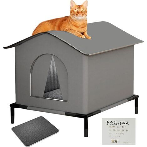 Katzenhaus für draußen, Außenunterstand mit Matte und erhöhtem Boden