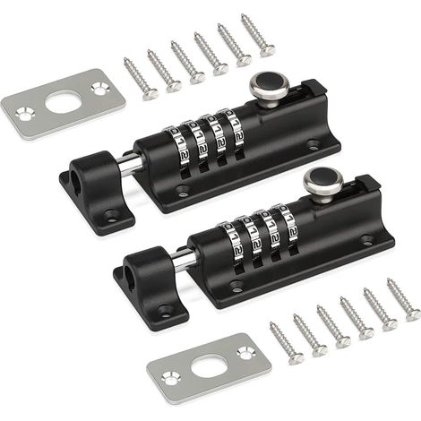 Lot de 2 serrures de porte à combinaison, serrures à code, serrures à combinaison pour chenils, granges, hangars, entrepôts, noir (1/5)