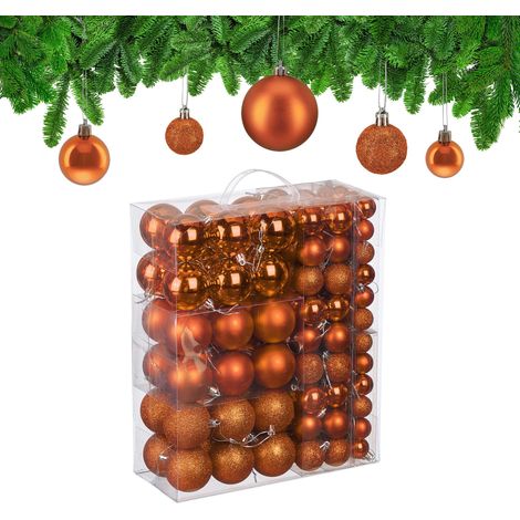 Boule de Noël, lot de 138, en Plastique, pour décorer Votre Sapin, Orange (1/5)