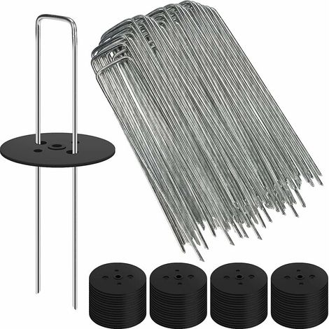 Paillis pour plantes (paquet de 60), agrafes de jardin de 15 cm + 30 joints, piquets de clôture galvanisés calibre 11 pour toile de paillage (1/5)