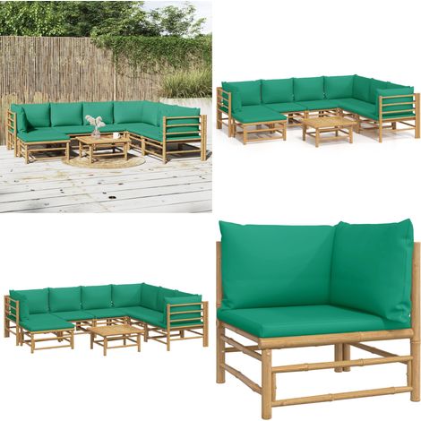 8-tlg. Garten-Lounge-Set mit Grünen Kissen Bambus - Bambus Möbel - Gartenloungeset - Outdoor Möbel - Gartenmöbel - Esstisch - Home & Living (1/5)